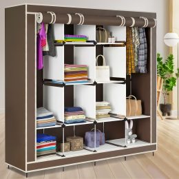 Складной мобильный универсальный каркасный шкаф для одежды Storage Wardrobe 28170 на 4 секции Коричневый (N-1)