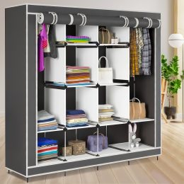 Складной мобильный универсальный каркасный шкаф для одежды Storage Wardrobe 28170 на 4 секции Серый (N-1)