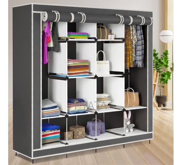 Складной мобильный универсальный каркасный шкаф для одежды Storage Wardrobe 28170 на 4 секции Серый (N-1)