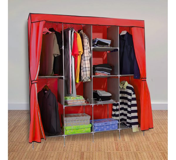 Складной тканевый шкаф для одежды Storage Wardrobe 88165  на 4 секции Бордовый/N-2