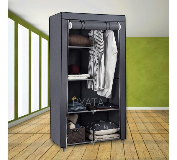 Складана каркасна тканинна шафа для одягу та взуття 105х45х175 Storage Wardrobe 98105 Сiрий/N-17