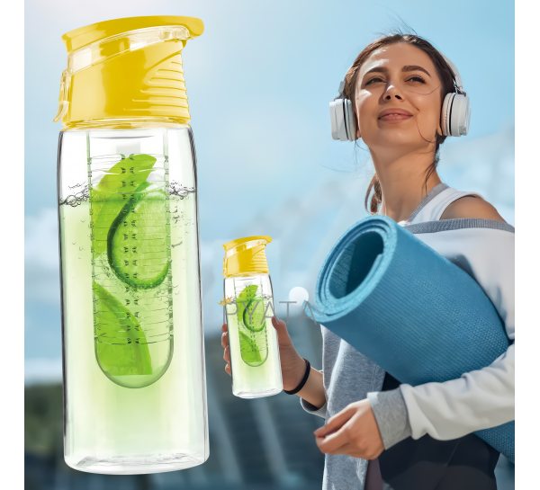 Спортивна фітнес-пляшка для води та напоїв з відділенням для фруктів Fruit Bottle 700 мл Жовтий