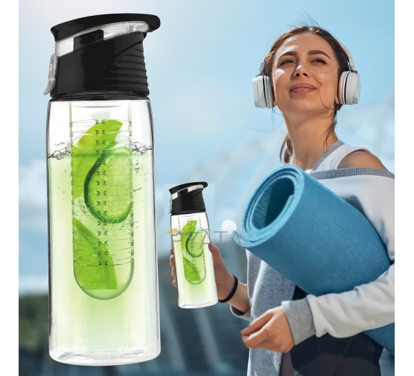 Спортивна фітнес-пляшка для води та напоїв з відділенням для фруктів Fruit Bottle 700 мл Чорний