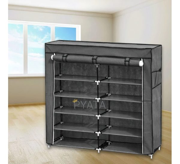 Складной тканевый шкаф-органайзер для хранения вещей и обуви на 12 секции T2712  Серый/N-3