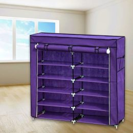 Складной тканевый шкаф-органайзер для хранения вещей и обуви на 12 секции T2712 Фиолетовый/N-3