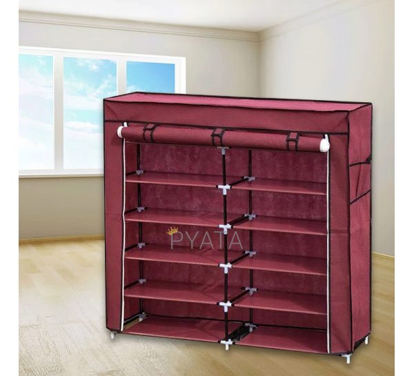 Складной тканевый шкаф-органайзер для хранения вещей и обуви на 12 секции T2712 Бордовый/N-3