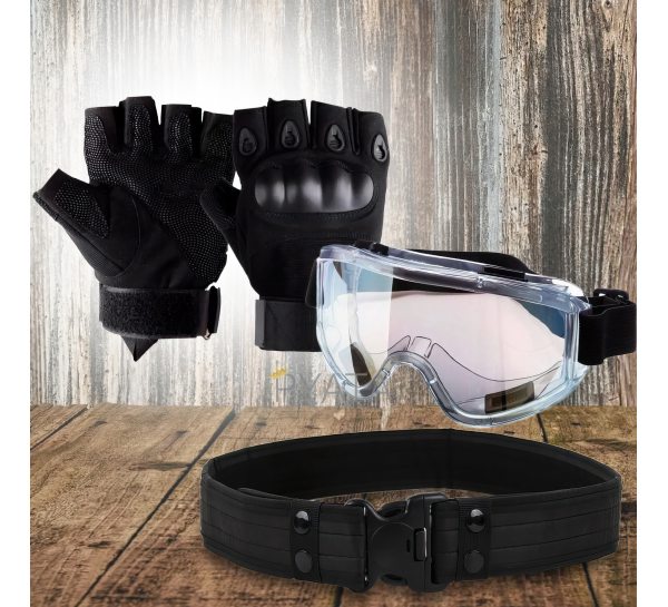 Набір для справжнього чоловіка 3 в 1 рукавички XL, ремінь, захисні окуляри Чорний