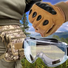 Мужской набор 3в1 защитные беспалые перчатки с усилением, защитные очки, сумка на бедро Койот-камуфляж XL