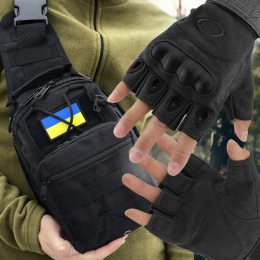 Мужской набор 2в1 беспальные защитные перчатки XL + сумка-слинг через плечо Черный