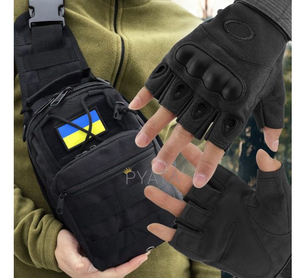 Чоловічий набір 2в1 безспальні захисні рукавички XL + сумка-слінг через плече Чорний