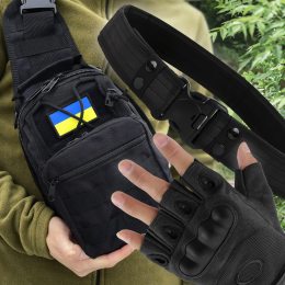 Чоловічий набір 3в1 безпальні захисні рукавички XL + сумка-слінг через плече + ремінь Чорний