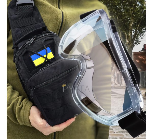Чоловічий набір 2в1 багатофункціональна містка сумка-слінг через плече + захисні антивідблискові окуляри Чорний