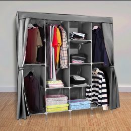 Складной тканевый шкаф для одежды Storage Wardrobe 88165 на 4 секции серый