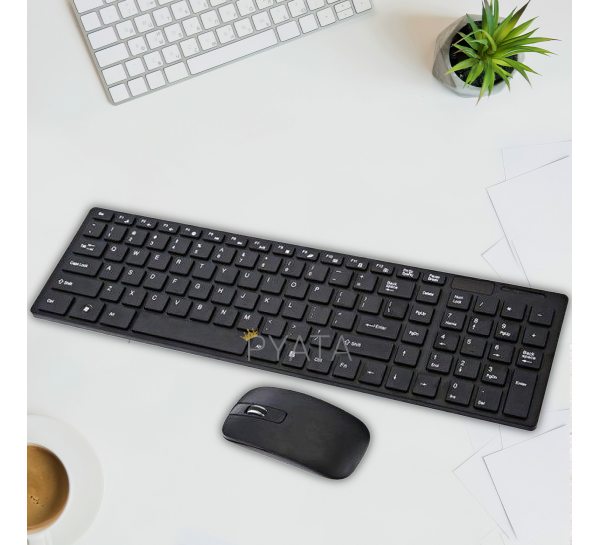 Набор беспроводная клавиатура + мышка и силиконовая накладка KeyBoard K-06 Черная/206
