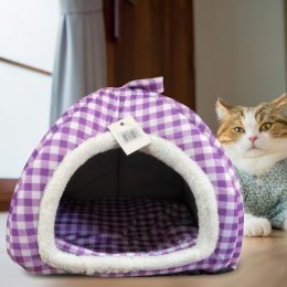 Флісовий будиночок-лежанка для собак і котів 0003 35х40 Фіолетова клітка (ВУ)