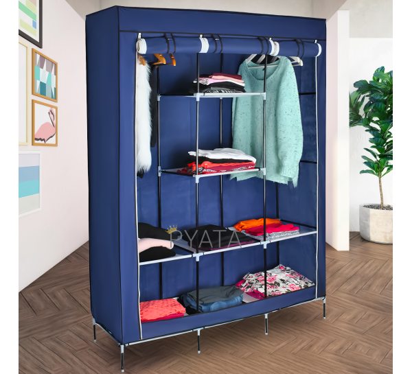 Складной каркасный тканевый текстильный шкаф на 3 секции Storage Wardrobe 88130 Синий (N-14)