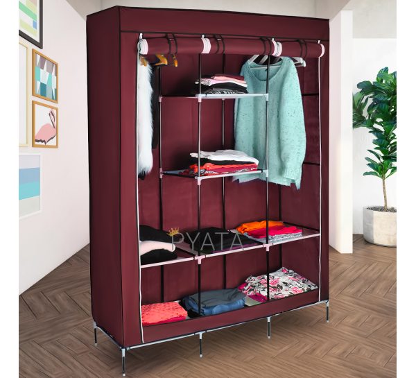 Складна каркасна тканинна текстильна шафа на 3 секції Storage Wardrobe 88130 Бордовий (N-14)