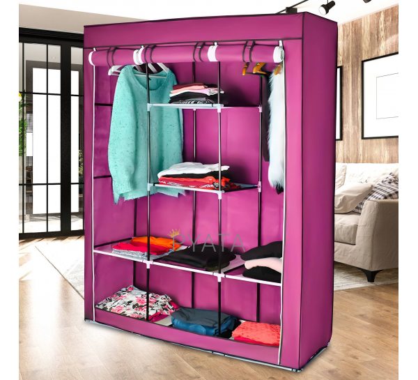 Складной каркасный тканевый текстильный шкаф на 3 секции Storage Wardrobe 88130 Розовый (N-14)