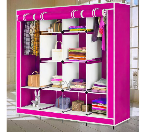 Складной тканевый шкаф для одежды Storage Wardrobe 28170 на 4 секции розовый/N-1