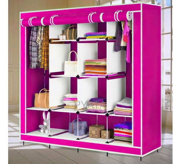 Складна тканинна шафа для одягу Storage Wardrobe 28170 на 4 секції рожевий/N-1