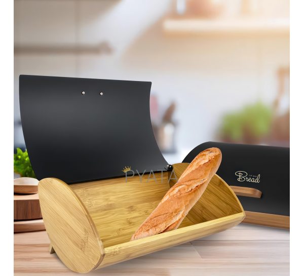 Деревянная бамбуковая хлебница с металлической крышкой Maestro MR-1775 Черная (MR)