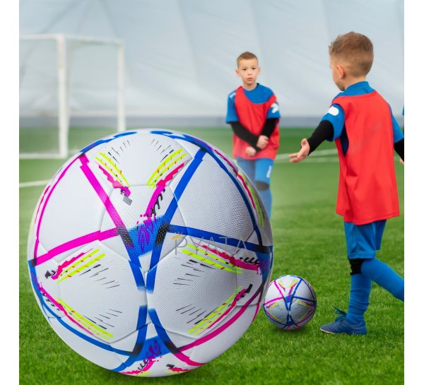 Футбольный термополиуретановый мяч Lecou Размер-5 Розовые полосы (SD)