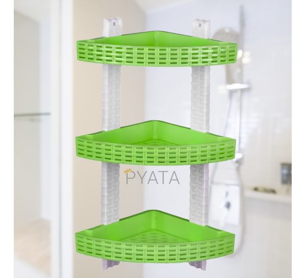 Кутова пластикова полиця для душу 3 яруси R-plastic Ротанг Зелений (DRK)