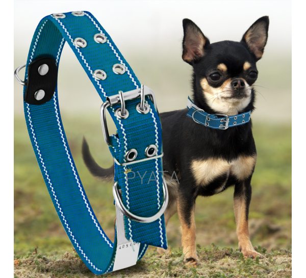 Капроновый двойной ошейник для собак №132 20 мм длина-46 см Синий (2021)