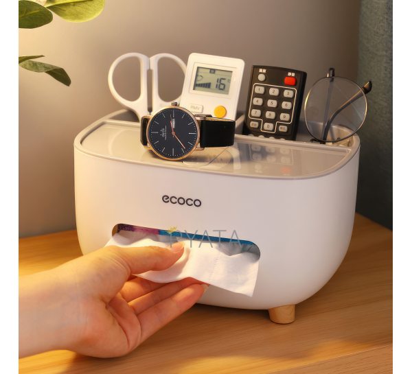 Настільна серветниця-органайзер диспенсер для серветок і аксесуарів з відсіками для зберігання Ecoco Tissue (205)