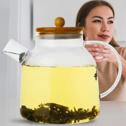 Стеклянный заварочный чайник-заварник для заварки чая с бамбуковой крышкой Edenberg EB-19030 1700 мл (EB)
