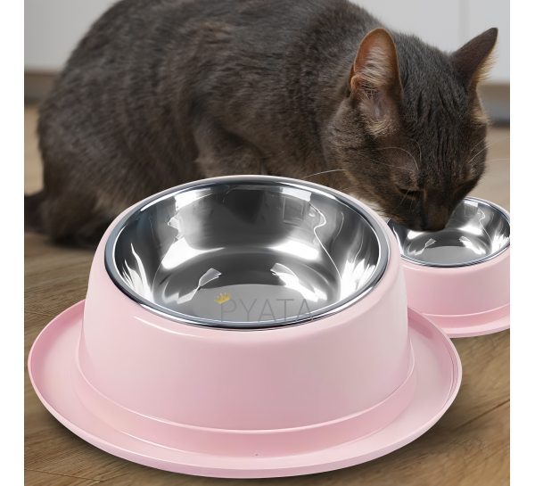 Наклонная миска для животных с металлическим поддоном для еды и воды Розовый (626)