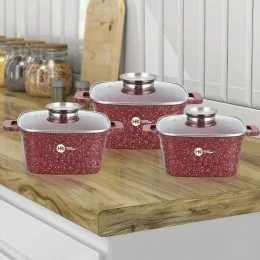 Набор квадратных котлов 6 предметов гранитное покрытие Higher Kitchen HK 322 Красный (4389)