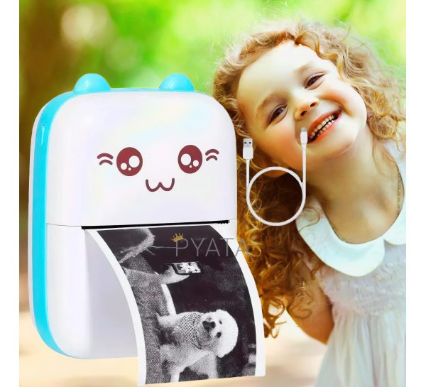Детский термопринтер Mini printer A8C Bluetooth Голубой