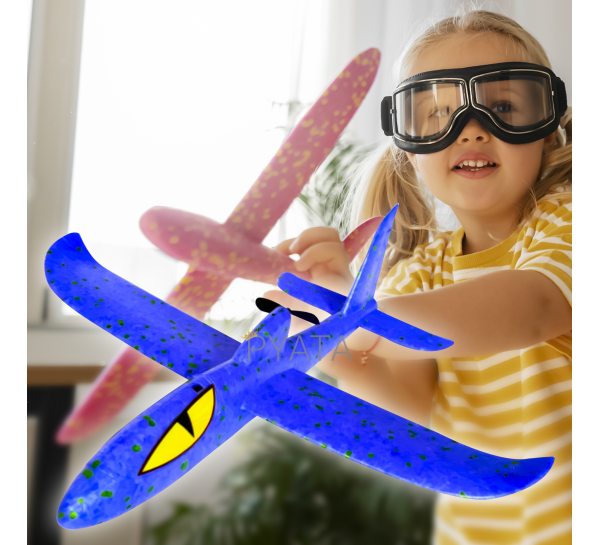 Детская игрушка пенопластовый летающий самолет-планер с зарядкой и моторчиком Акула DARK ELVES EL-1232 Голубой