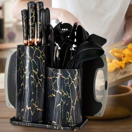 Набір кухонний силіконових аксесуарів на підставці Kitchenware Set 20 предметів Чорний мармур (HA-300)