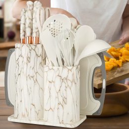 Набір кухонний силіконових аксесуарів на підставці Kitchenware Set 20 предметів Білий мармур (HA-300)