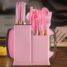 Набір кухонний силіконових аксесуарів на підставці Kitchenware Set 20 предметів Рожевий мармур (HA-301)