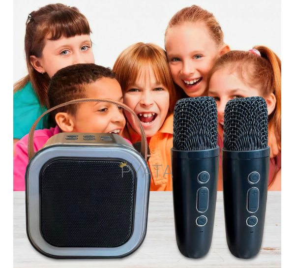 Детское караоке с 2-мя микрофонами K12 Bluetooth колонка с RGB подсветкой Черный (205)