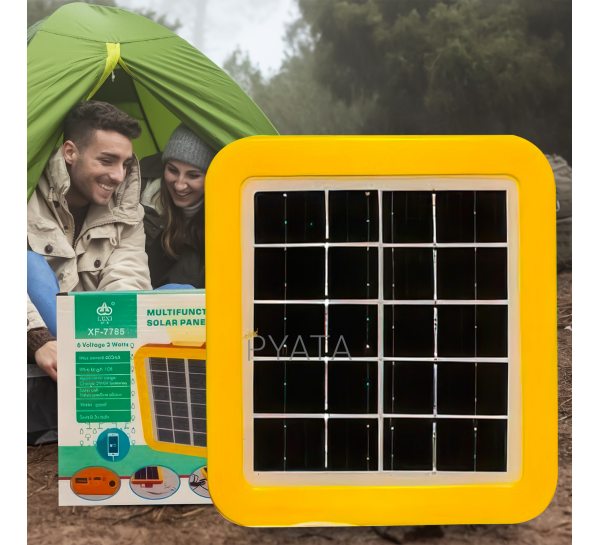 Портативна зарядна станція - сонячна панель із зарядним пристроєм USB і ліхтарем LEXI XF-7785, 5V, 1A Жовтий (2627)