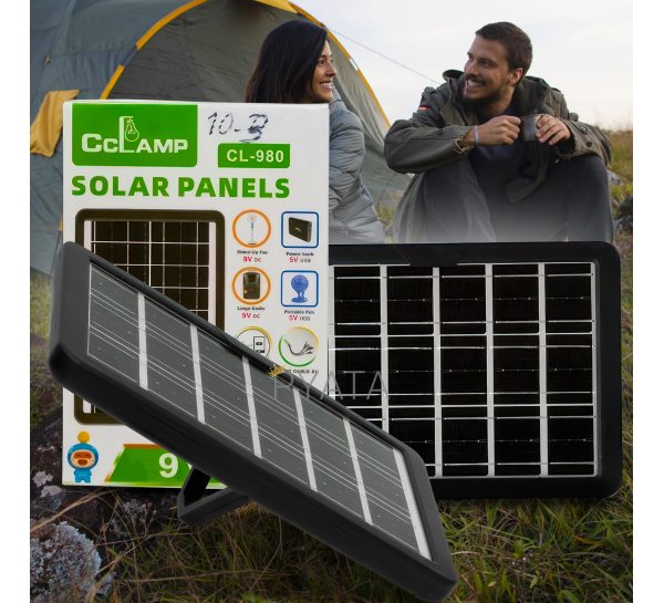 Портативна сонячна панель для зарядки телефонів, планшетів Solar Panel CcLamp CL-980WP 8W 6V IP65 (2627)