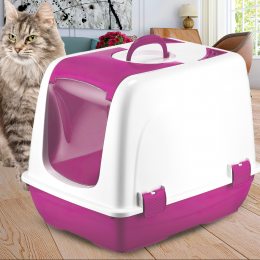 Котячий лоток «Будиночок» закритого типу, біло-рожевий (2339)