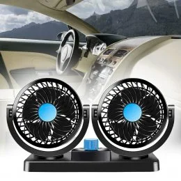 Портативный автомобильный вентилятор F30 с двумя головками 12В USB Черный (225)