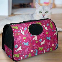 Сумка-переноска для животных, кошек и небольших собак White paws 32×22 см S Розовый с котами (626)