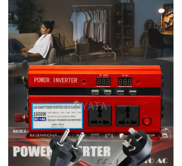 Інвертор перетворювач напруги 06-1 Power Invertor 12V-220V 1600W (LUX) червоний 