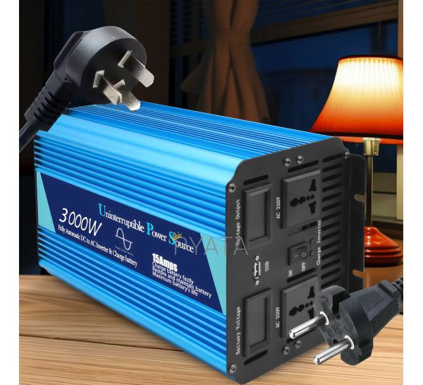 Інвертор 06-12 перетворювач напруги чистий синус Pure Sine Wave Inverter 12V-220V 3000W (LUX) блакитний