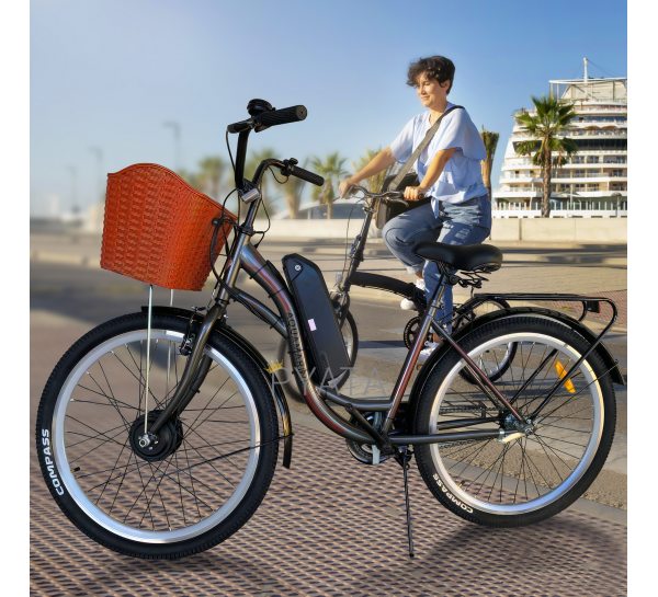 Электровелосипед с колесами диаметром 26 дюймов с корзиной Aquamarin 36 вольт 10 ампер 350 Вт 
