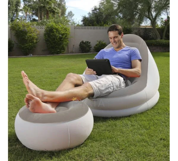 Надувное кресло с подставкой под ноги-пуфиком Bestway Comfort Cruiser Lounger Серый