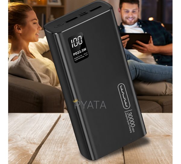 Павербанк PowerBank зі швидкою зарядкою 30000mAh WUW Y118, 2USB/Type-C, Чорний (2627)