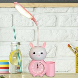 Дитячий настільний годинник з LED лампою та органайзером для ручок Alarm clock XL-801, Рожевий