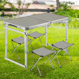 Посилений стіл для пікніка розкладний з 4 стільцями Folding Table, Сірий